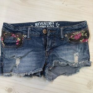 Mossimo Supply Co. Women's Blue Distressed Denim Shorts with Pink Floral Trim